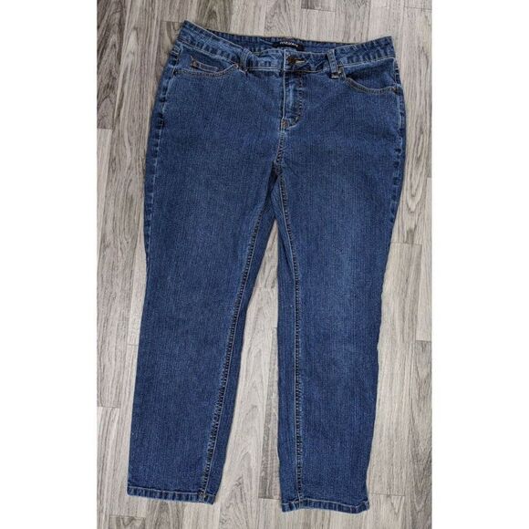 (3/$35) Roz & Ali Size 10 Embroidered Pockets Straight Leg Cropped Denim Jeans - Picture 1 of 10